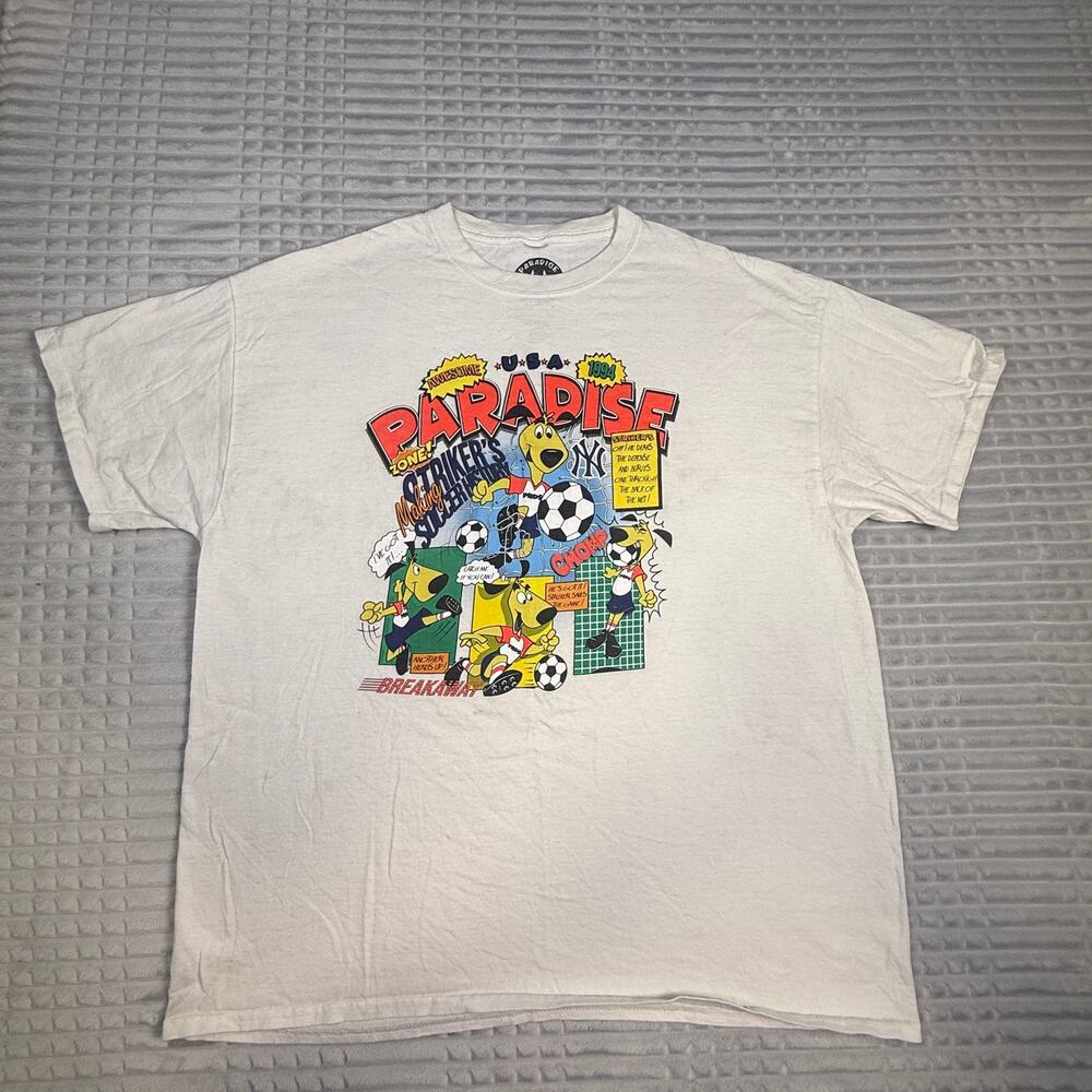 Paradise NYC Paradise Pup T Shirt Men's XL White 100% Cotton Graphic Soccer Dog